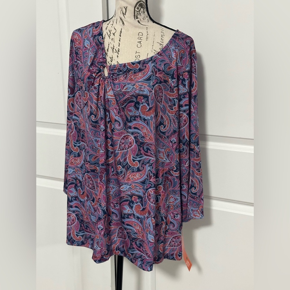 Hearts of Palm Paisley Blouse - Blue and Pink - Picture 7 of 9